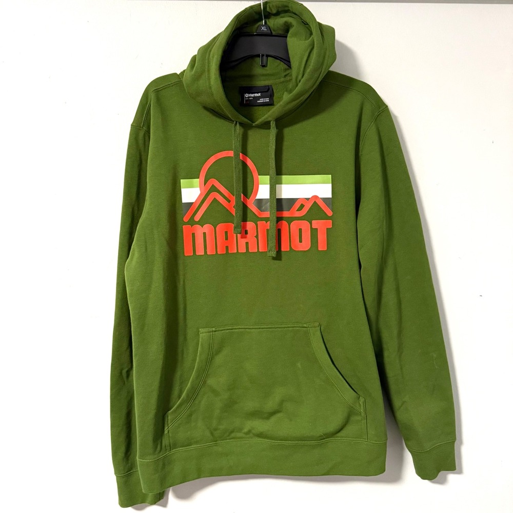 Marmot Men's Coastal Green Graphic Logo Hoodie Sweatshirt Size L